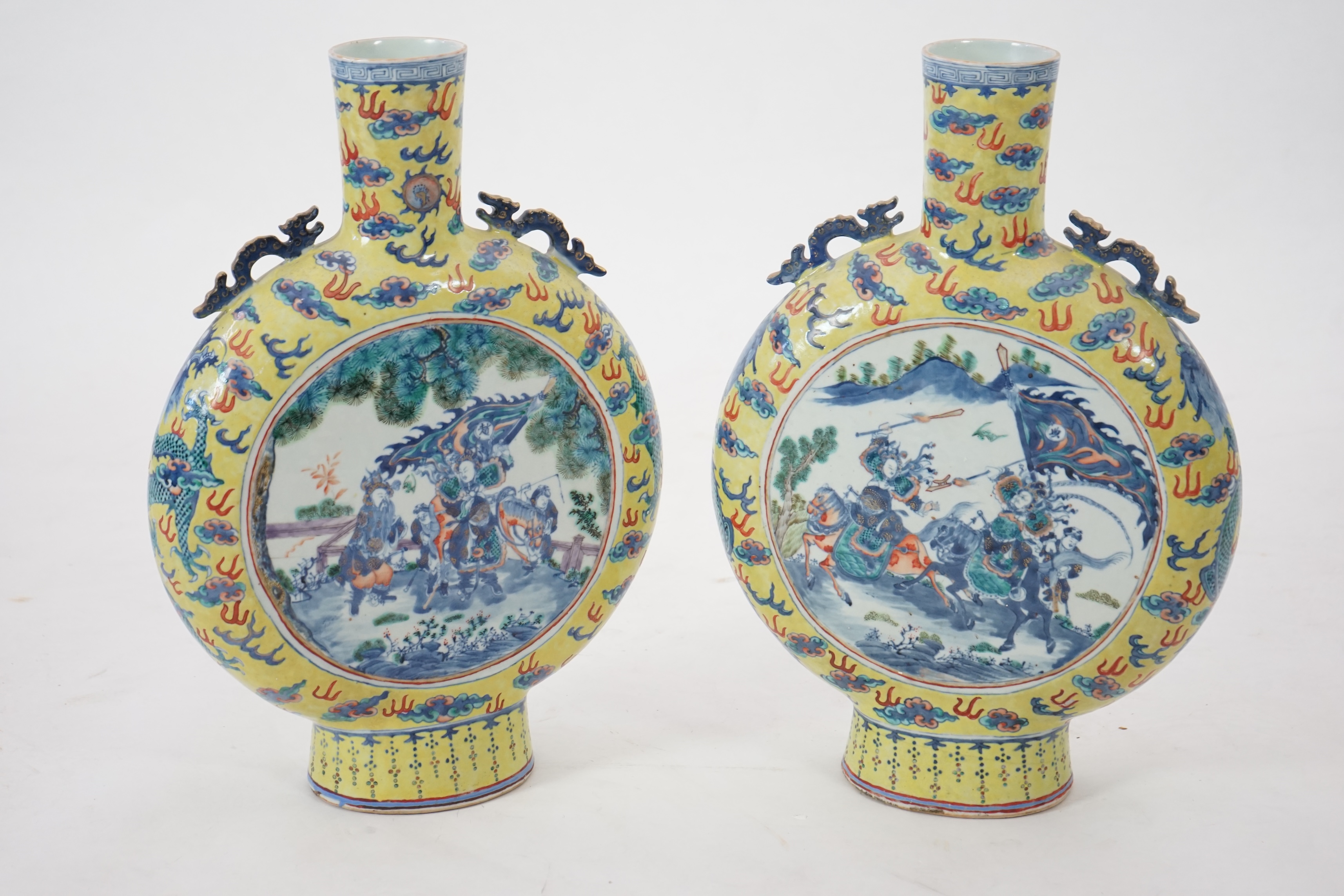 A pair of impressive Chinese yellow ground moonflasks, late 19th century